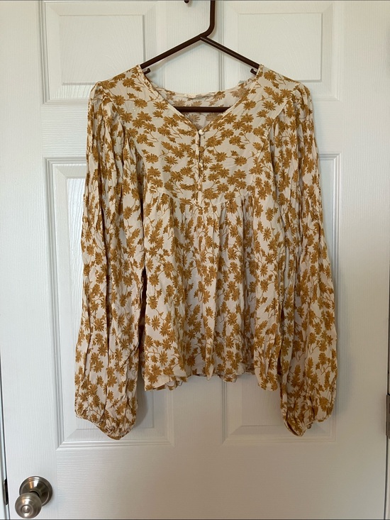 Solitaire Tops - Solitaire Cream Blouse with Mustard Floral Print